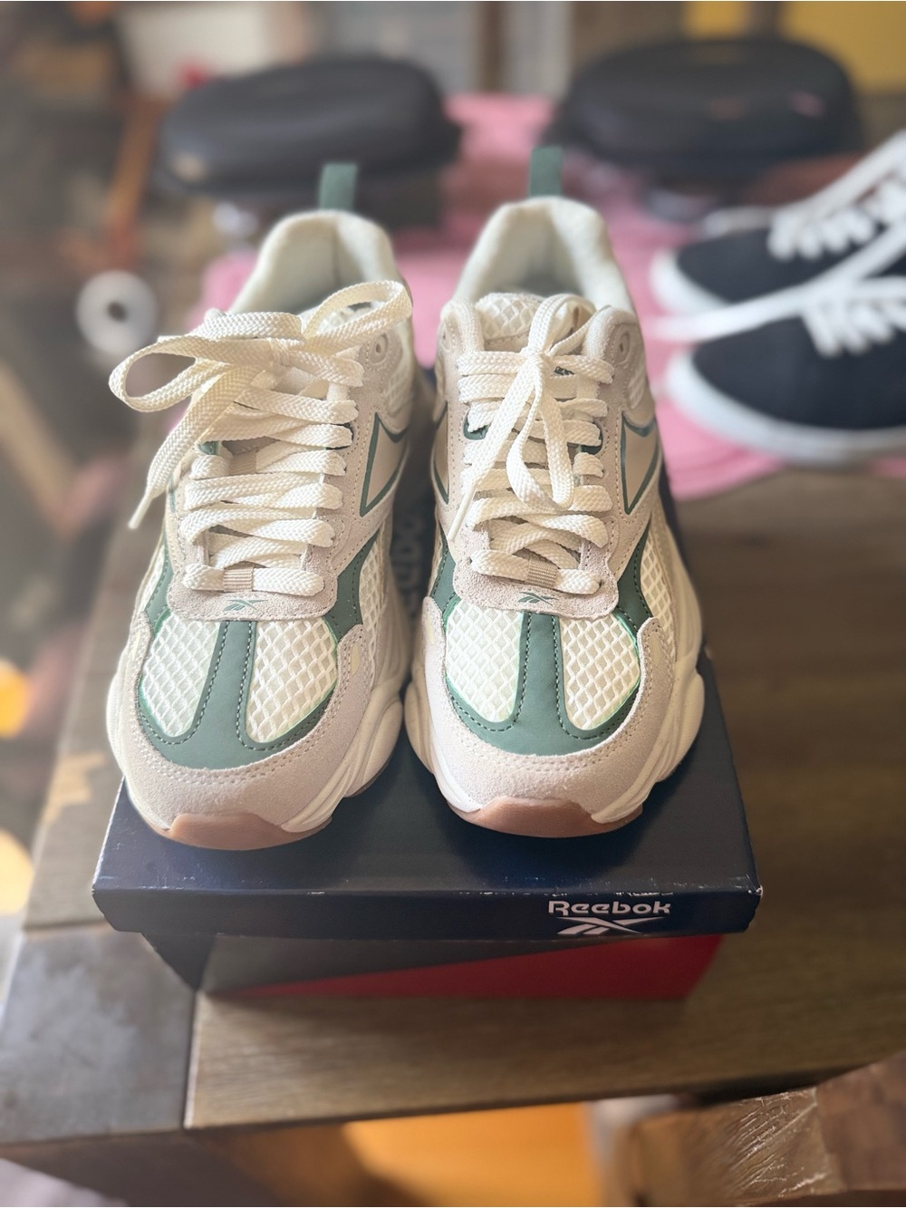 Reebok Women’s Cream & Green Retro Running Sneakers
